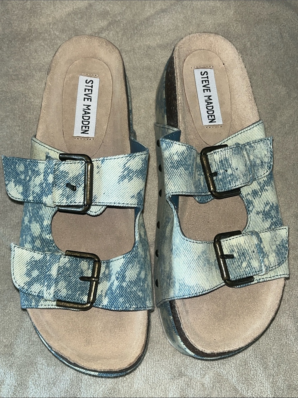 Steve Madden Kali Denim Tie Dye Flatform Sandals Size 8M Like New